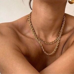 Gold Rope Chain Necklace 18K Gold Plated Minimalist Luxury Statement Necklace